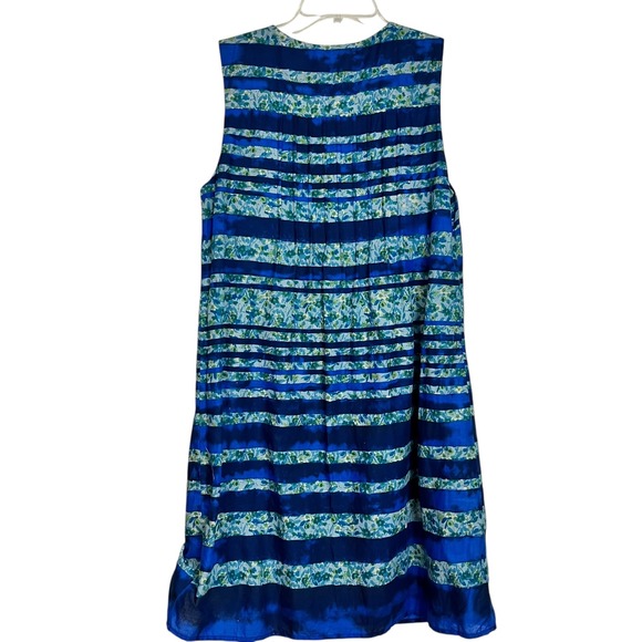 Rabbit Rabbit Rabbit‎ Designs Blue Floral Stripe Sleeveless Dress Pintuck Pleats - Picture 9 of 10